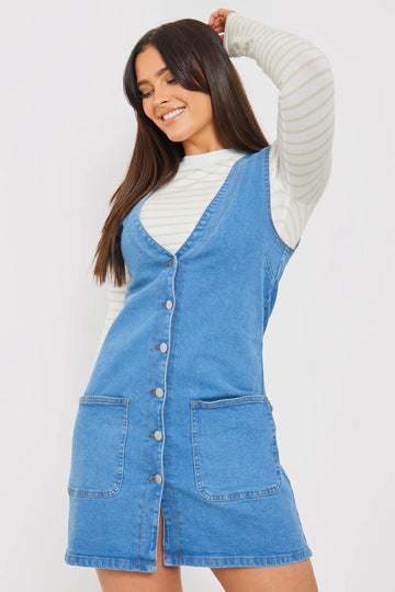 DENIM PINAFORE DRESS